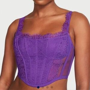 Victoria's Secret Dream Angels Boho Floral Embroidery Cap-Sleeve Corset Purple